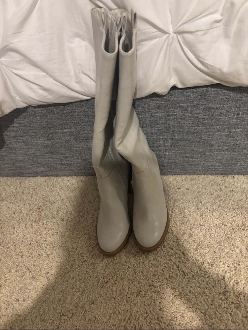 Matisse Over-the-Knee Boots in Light Gray with Tan Sole